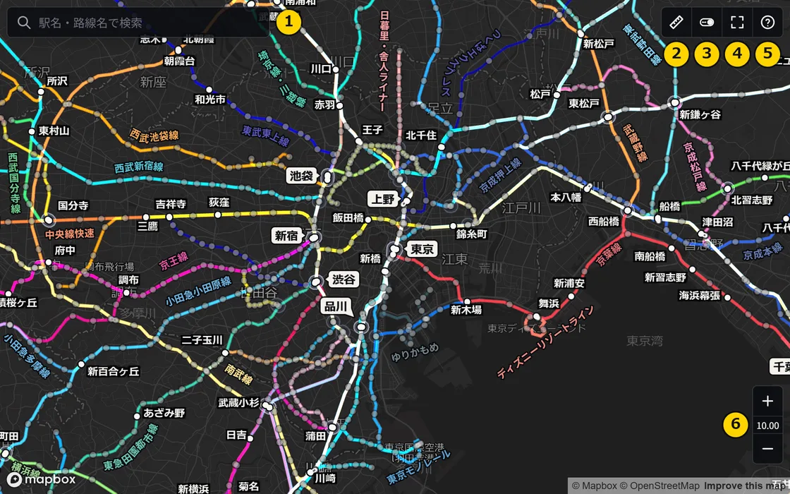 画面のボタン(番号付き)